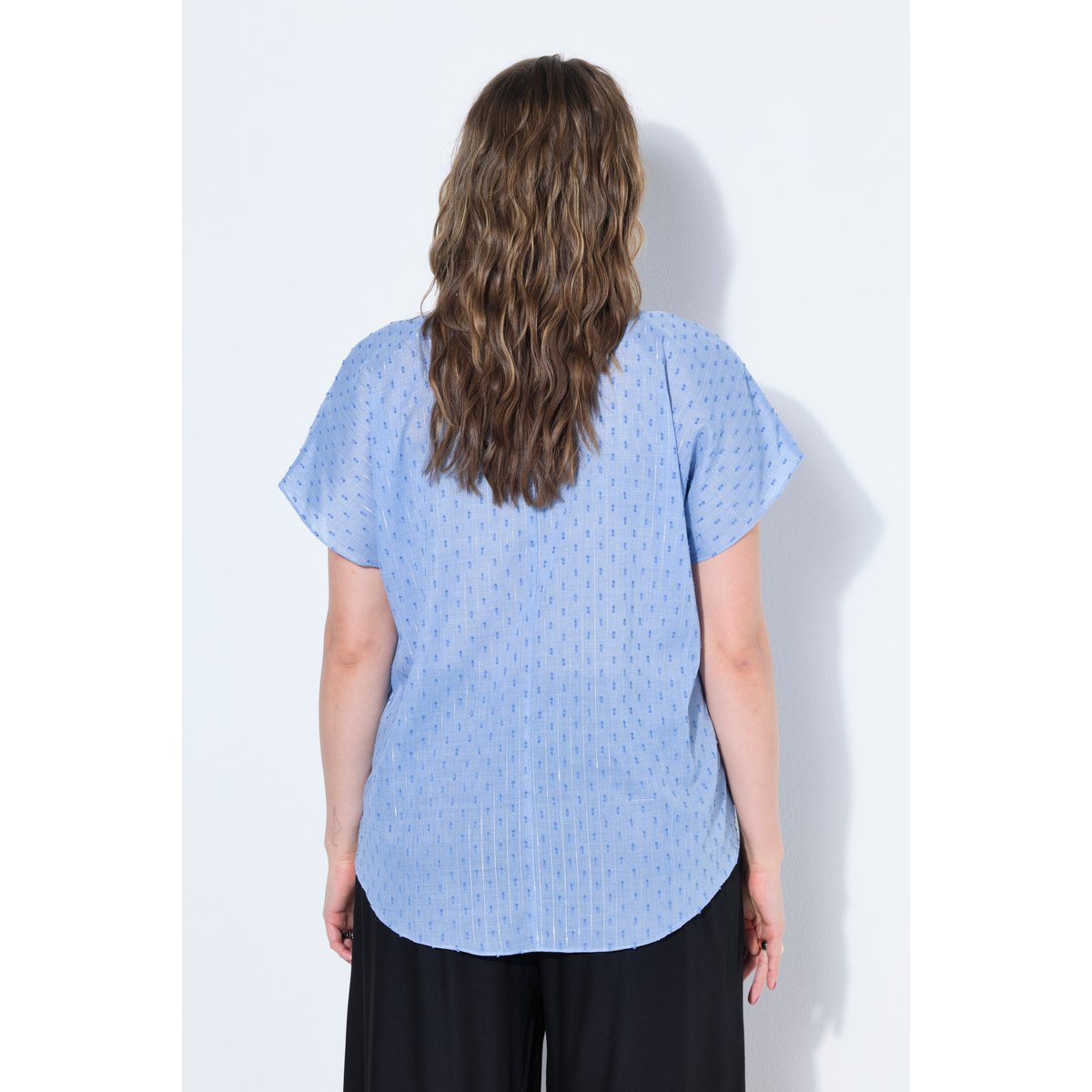 Blouse oversize, texture et paillettes bleu jean, STUDIO UNTOLD