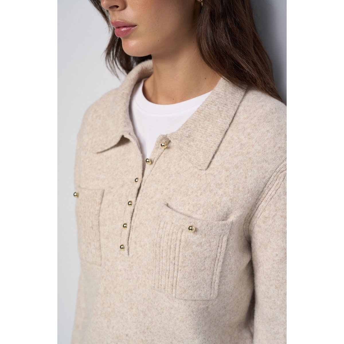 POLO EN MAILLE AVEC LAINE beige, SALSA JEANS