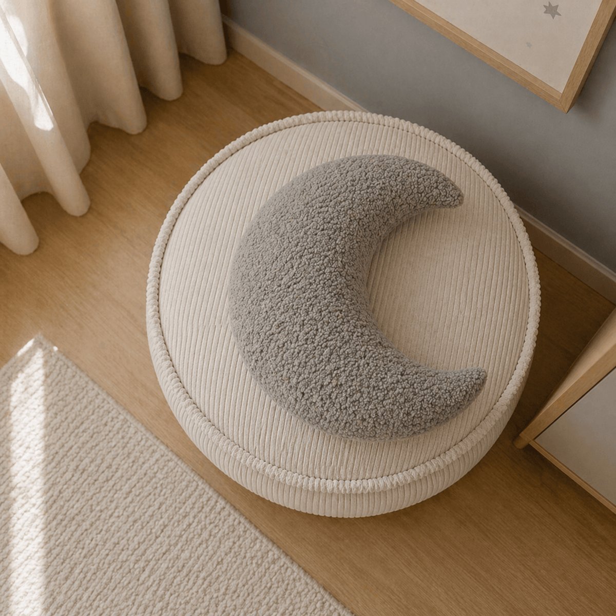 Coussin Lune Doux Chambre Bébé BOUCLE blanc, MEOW BABY