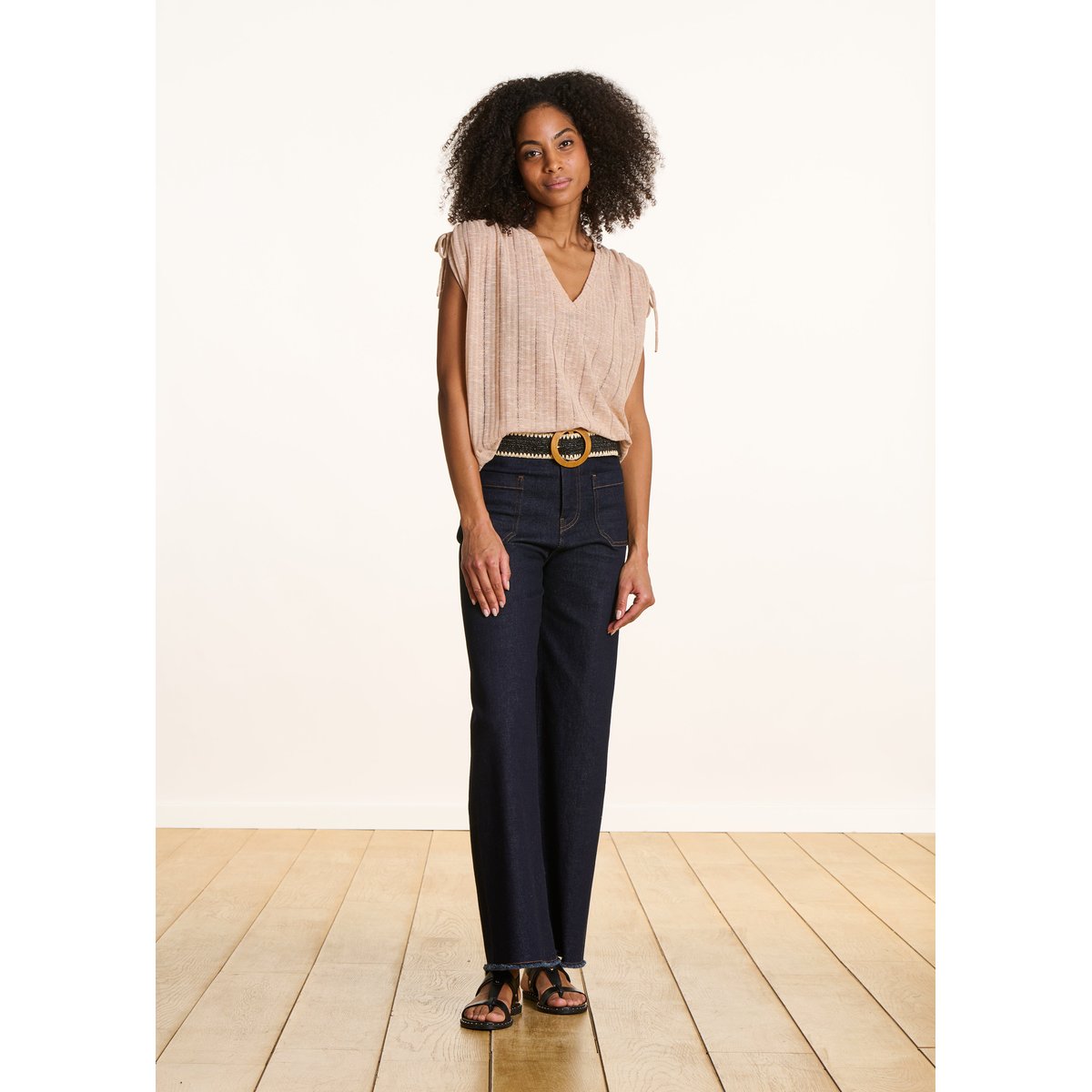 T-shirt ample irisé col V light gold, LA FEE MARABOUTEE
