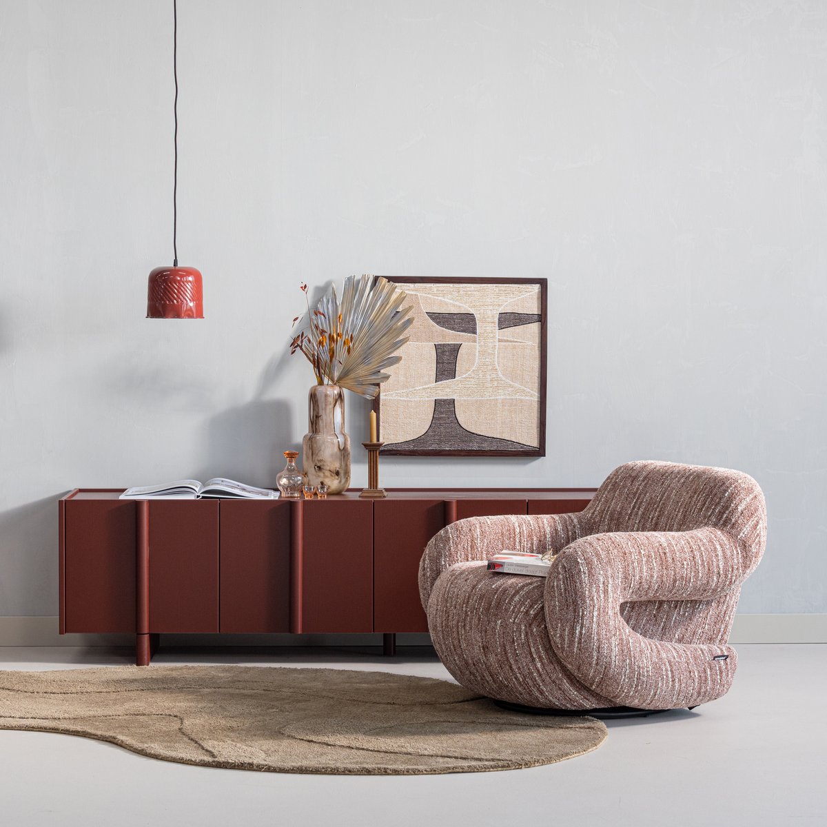 Fauteuil en chenille FOLKE vieux rose, WOOOD