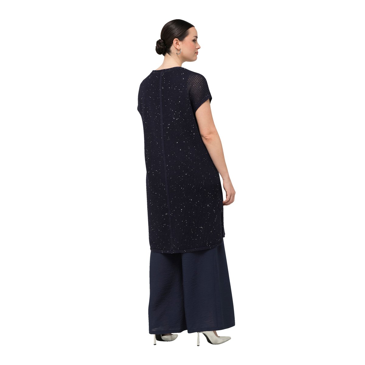 Pull long sans manches en maille texturée marine, ULLA POPKEN