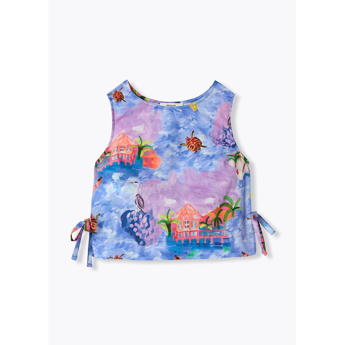 Crop top à nouettes à pois imprimé bleu, PROMOD