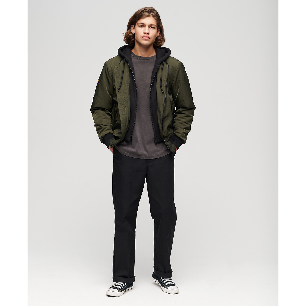 Blouson à capuche vert foncé, SUPERDRY