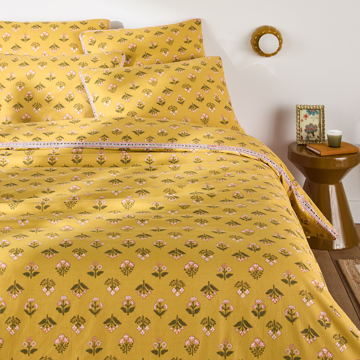 Vandi Ocre Floral Print Washed Cotton Duvet Cover ochre print, LA REDOUTE INTERIEURS