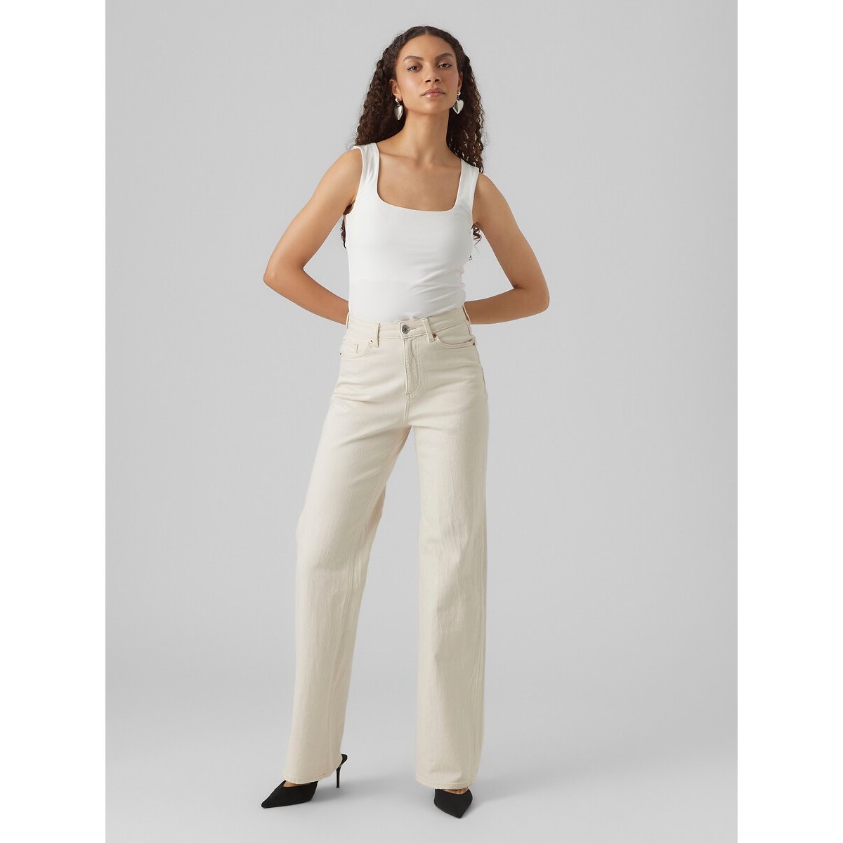 Jeans larghi, vita alta ecru , VERO MODA