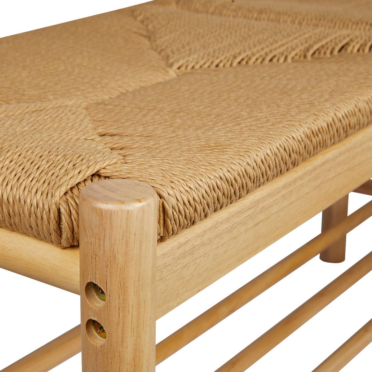 Banc en bois d'hévéa assise en corde tressée MAESI beige, ATMOSPHERA