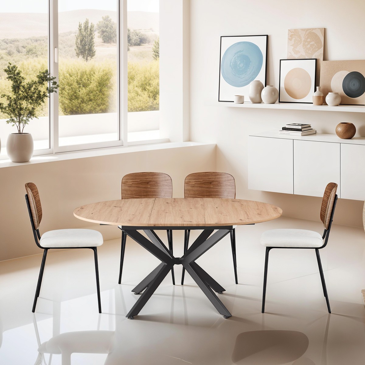 Table à manger extensible effet bois 4/6 personnes - MARIUS bois, HOMIFAB