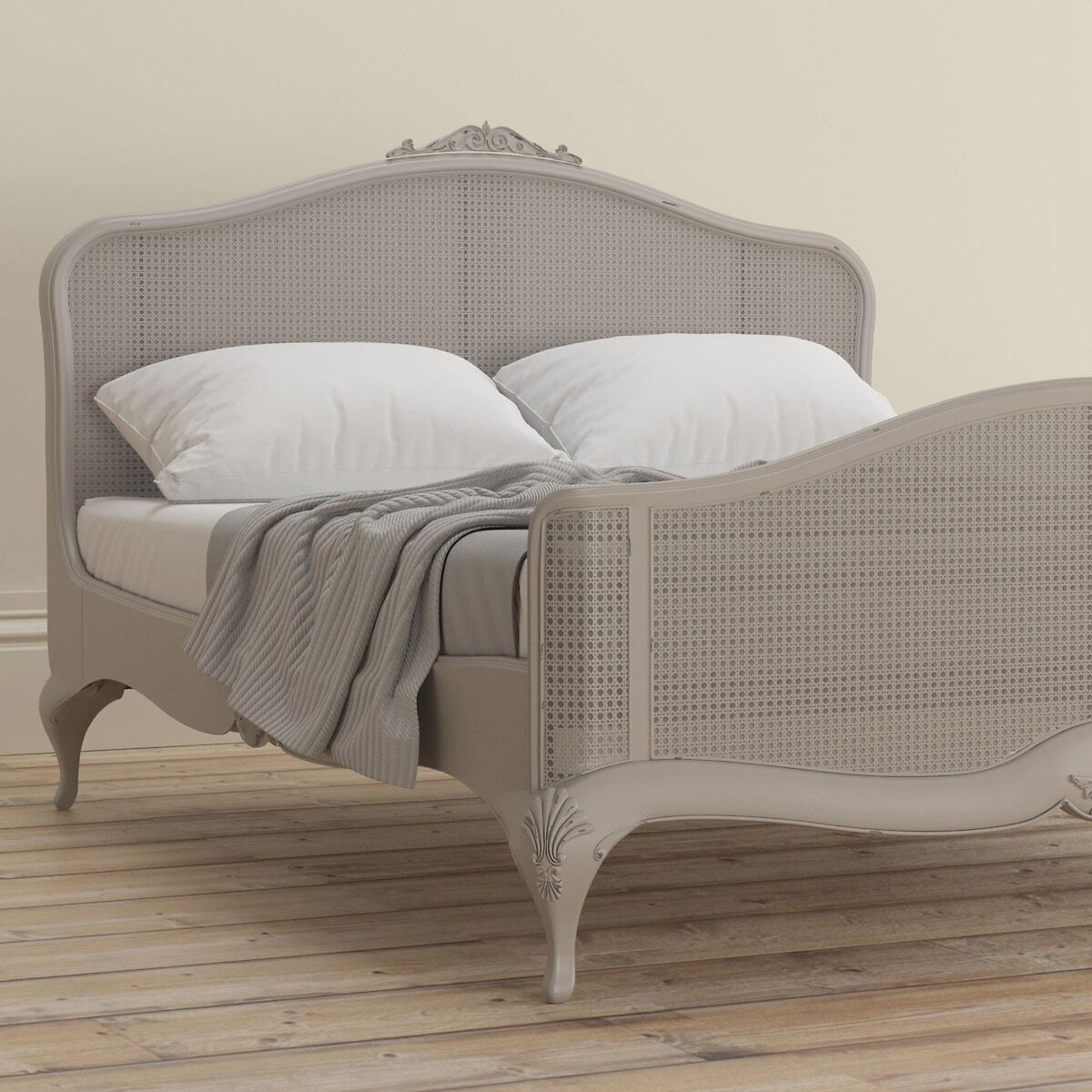 Etienne French-Vintage Rattan Bed grey white , WILLIS & GAMBIER