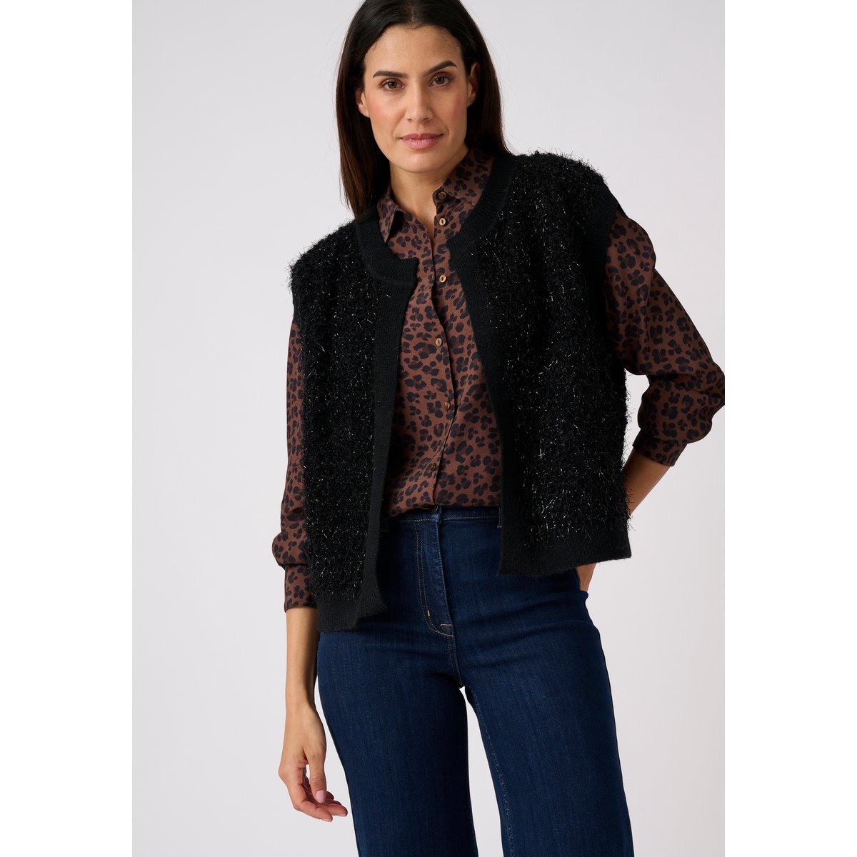 Gilet sans manches maille bouclette noir, DAMART