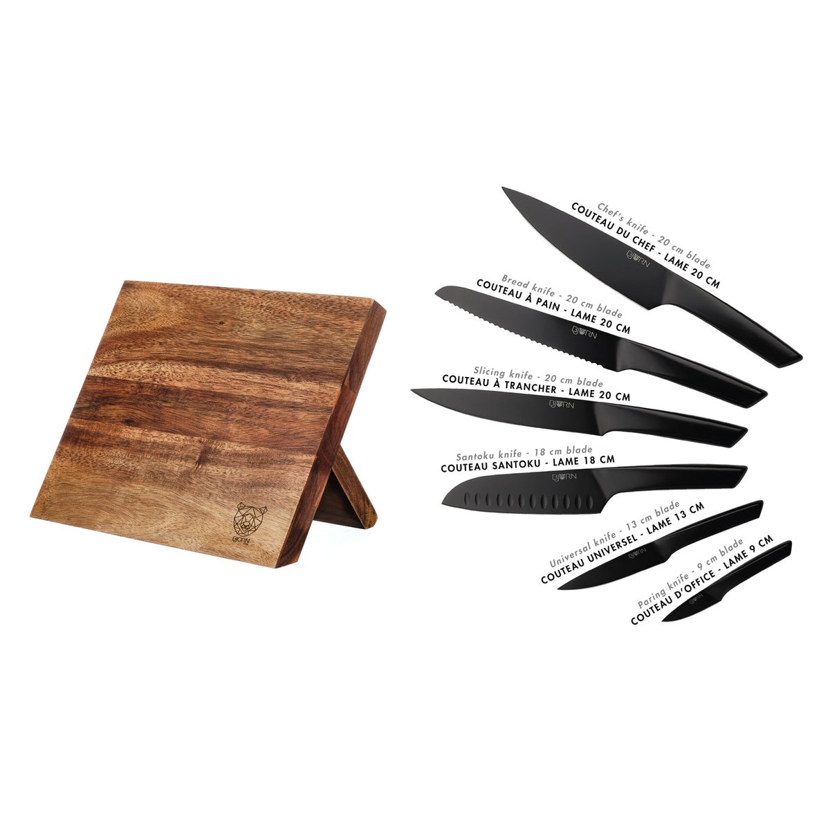 Lot de 7 couteaux de cuisine en inox, NUDE noir mat, BJORN