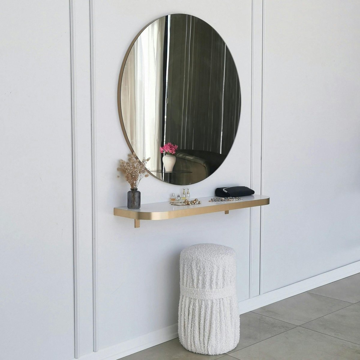 Miroir rond moderne avec bordure dorée Ø90 cm CODY doré, PIER IMPORT