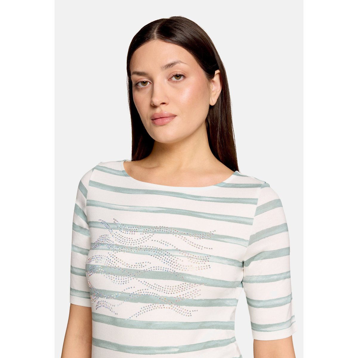 T-shirt à rainures à encolure bateau cream/mint, BETTY BARCLAY