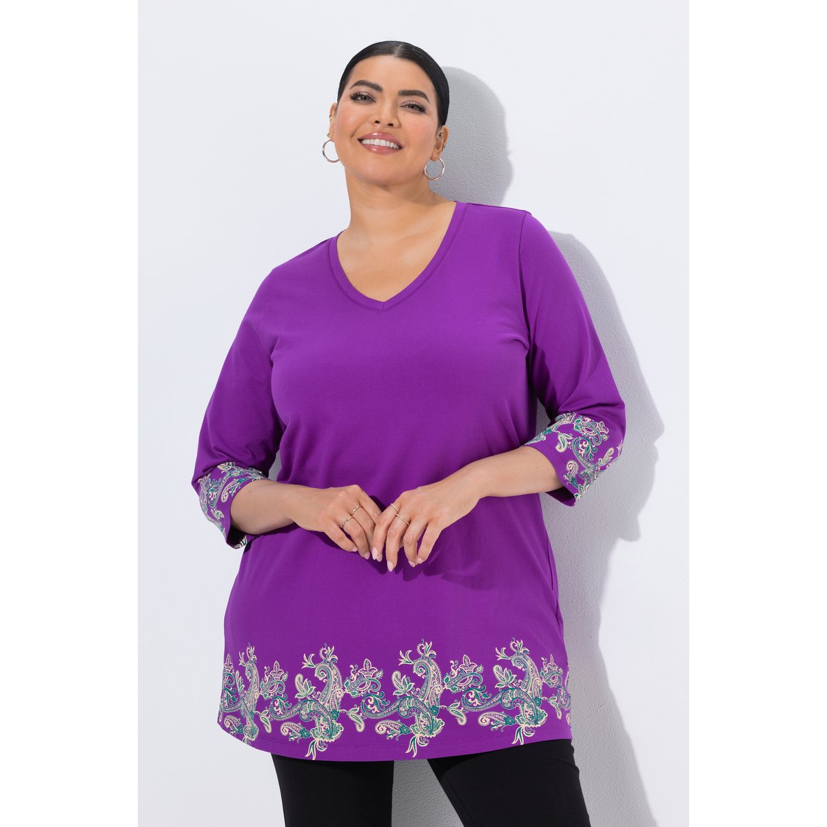 T-shirt long à motif imprimé violet, ULLA POPKEN