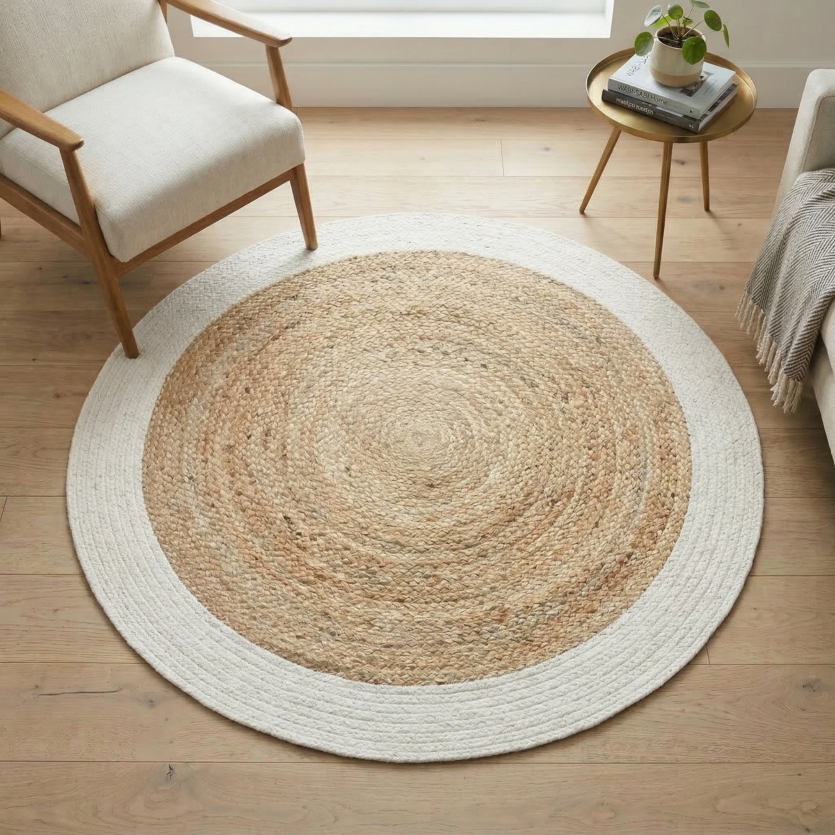 Tapis rond en jute et coton FUNNY JUTE blanc, THE DECO FACTORY