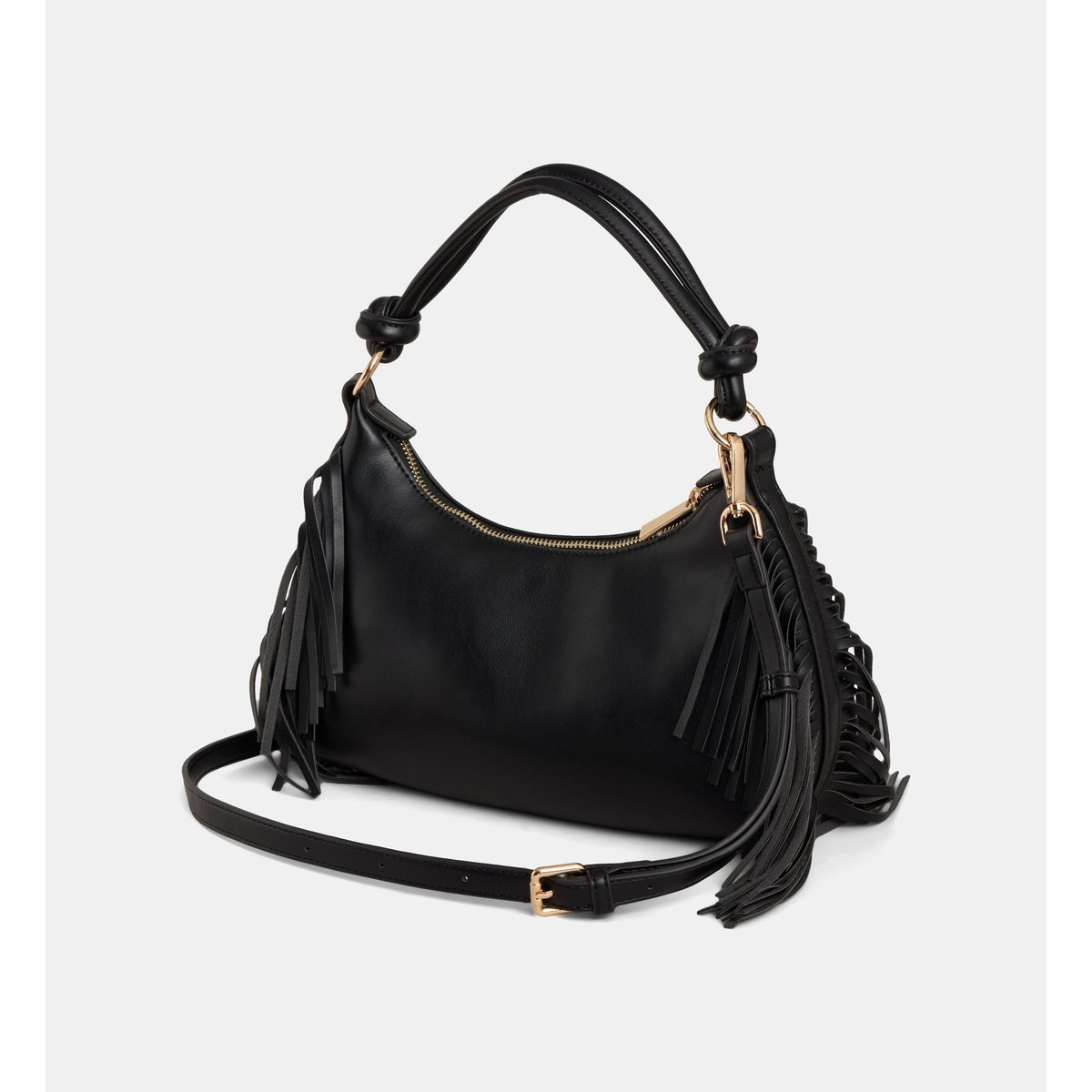 Sac à main souple mini line lisse à franges noir, GALERIES LAFAYETTE
