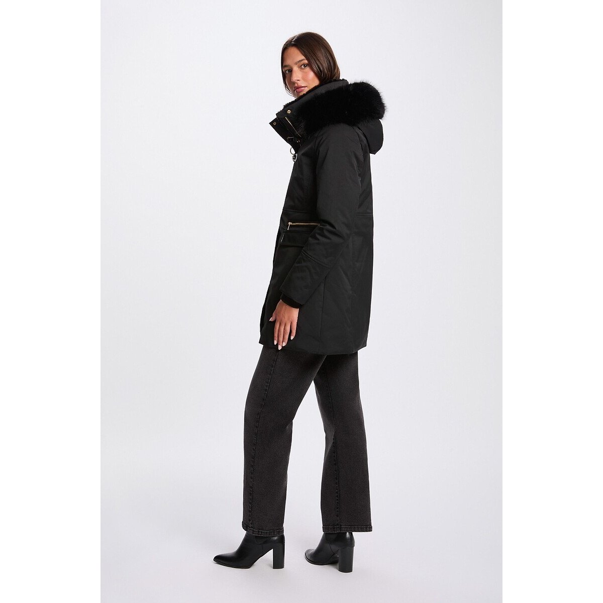 Parka droite mi-longue noir, MORGAN