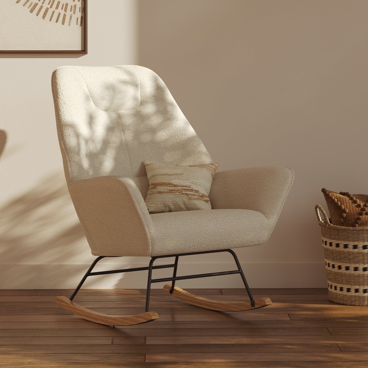 Rocking-chair en tissu bouclé - SHAUN blanc, MAISON PAVANE
