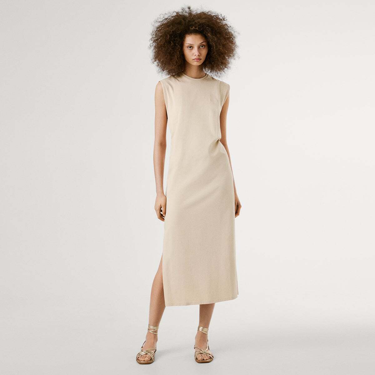 Robe Longue À Col Rond beige clair, PEPE JEANS