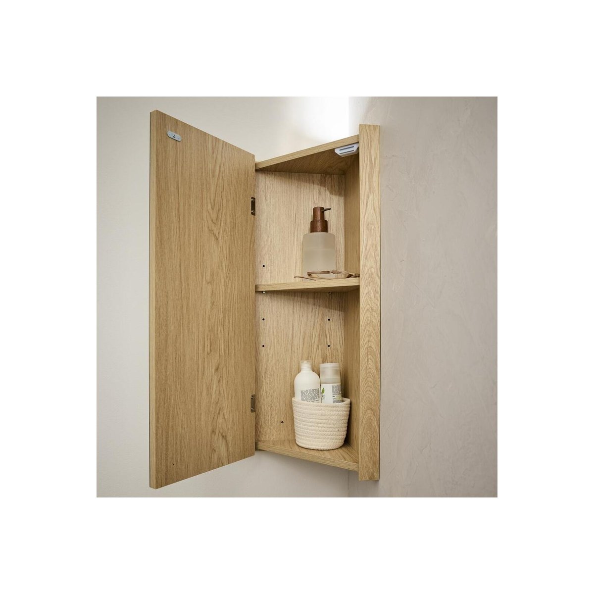 Meuble d'angle sur pieds avec vasque, robinet et armoire de toilette SORRENTO décor chêne, MOB IN