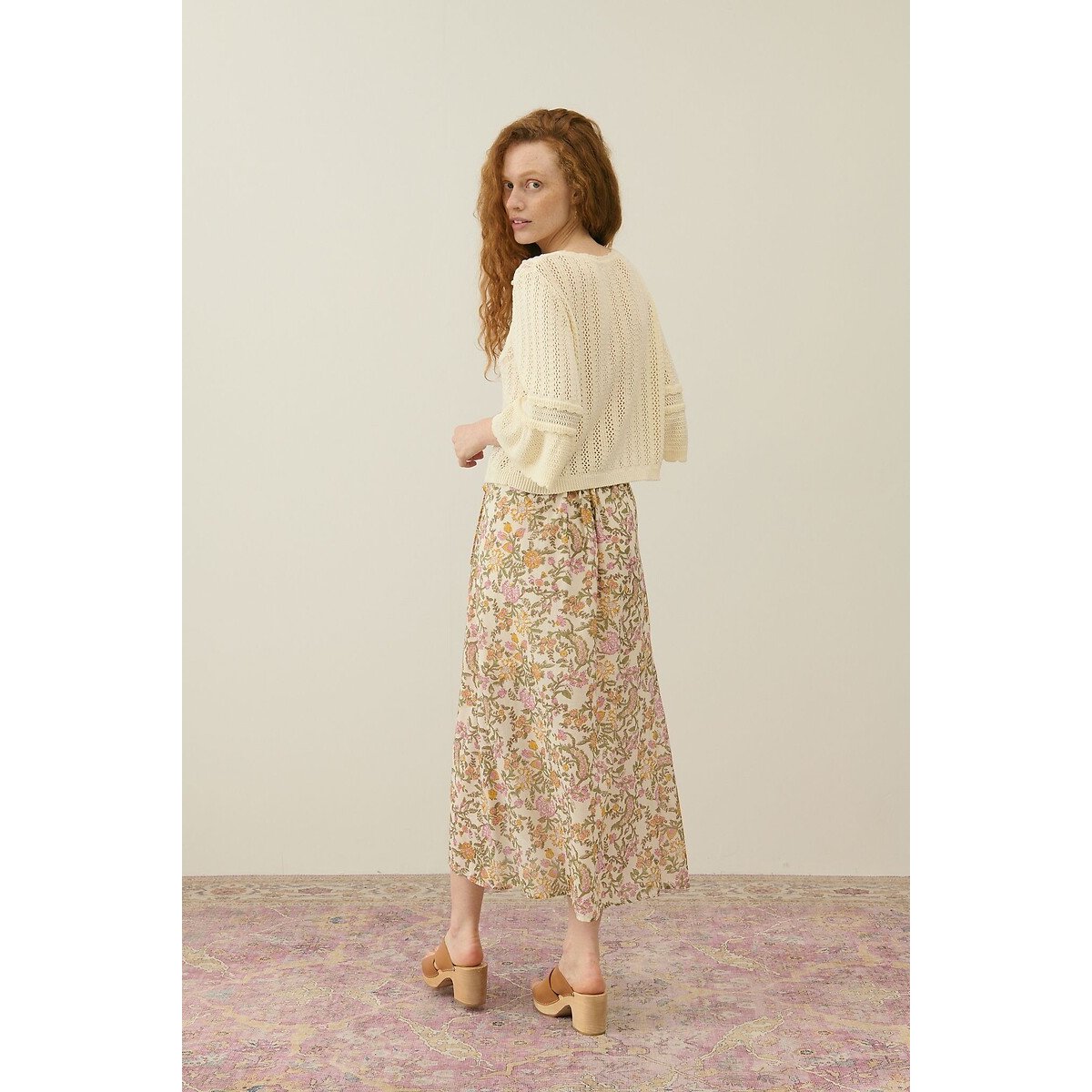 Croisette Crochet Knit Jumper with Elbow-Length Sleeves ecru , LOUISE MISHA