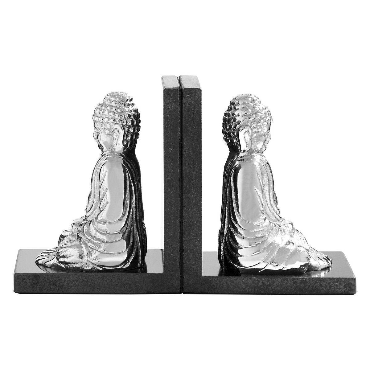 Set of 2 Buddha Bookends with Marble Base silver, FIFTY FIVE SOUTH