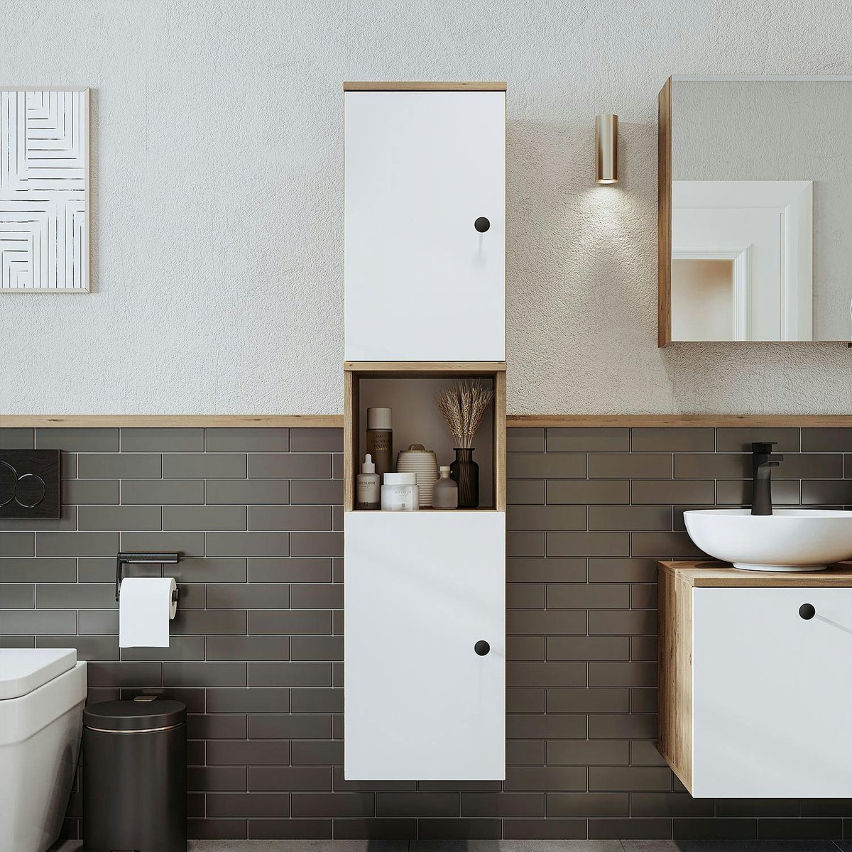 Colonne salle de bains suspendue 2 portes RILL blanc, PIER IMPORT