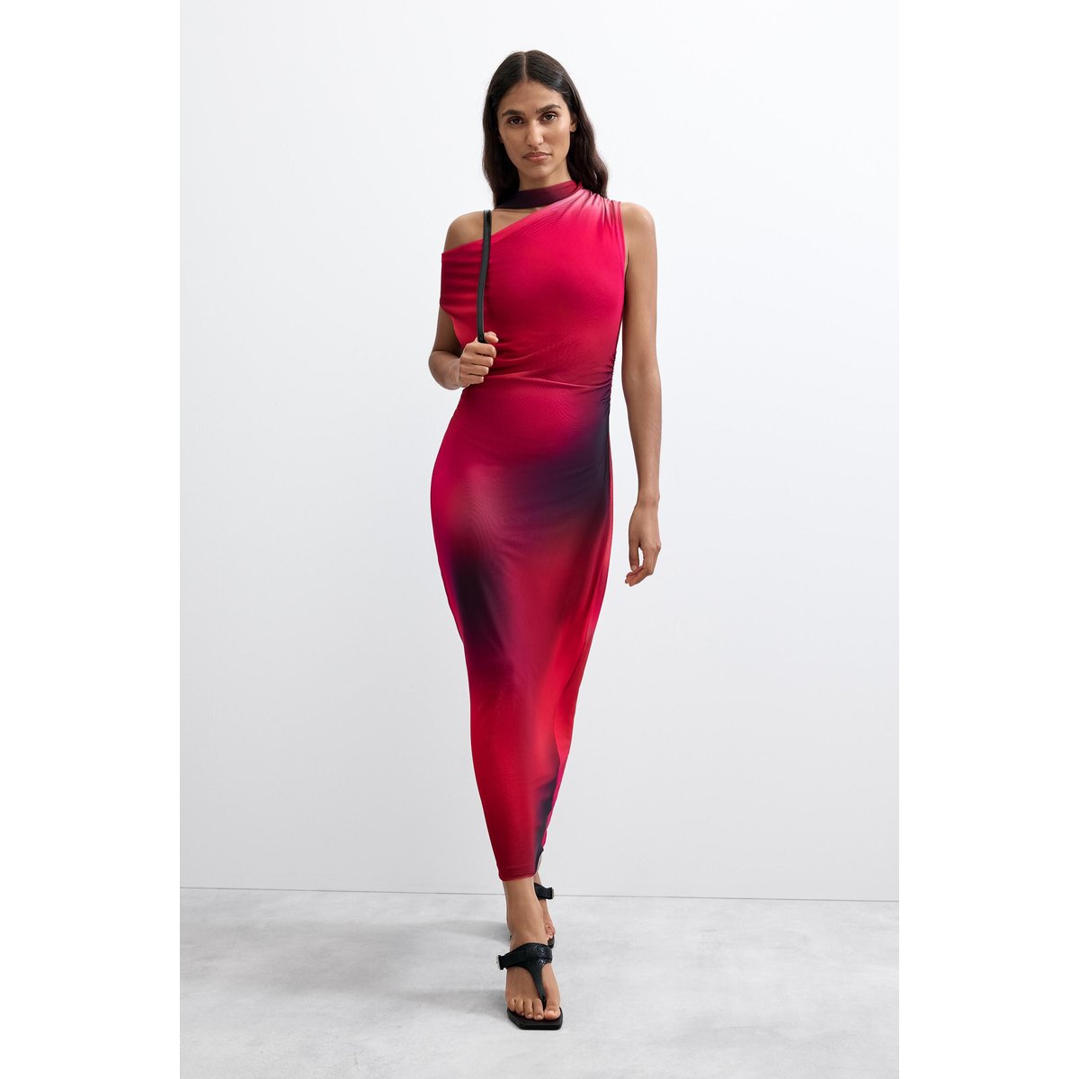 Robe drapée asymétrique rouge, DESIGUAL