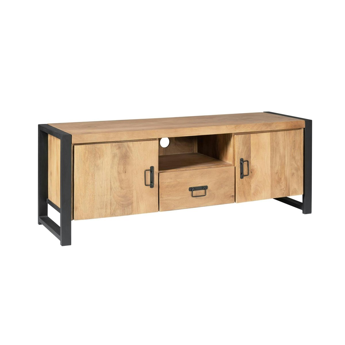 Meuble TV industriel 2 portes 1 tiroir 1 niche MILORA bois clair, PIER IMPORT