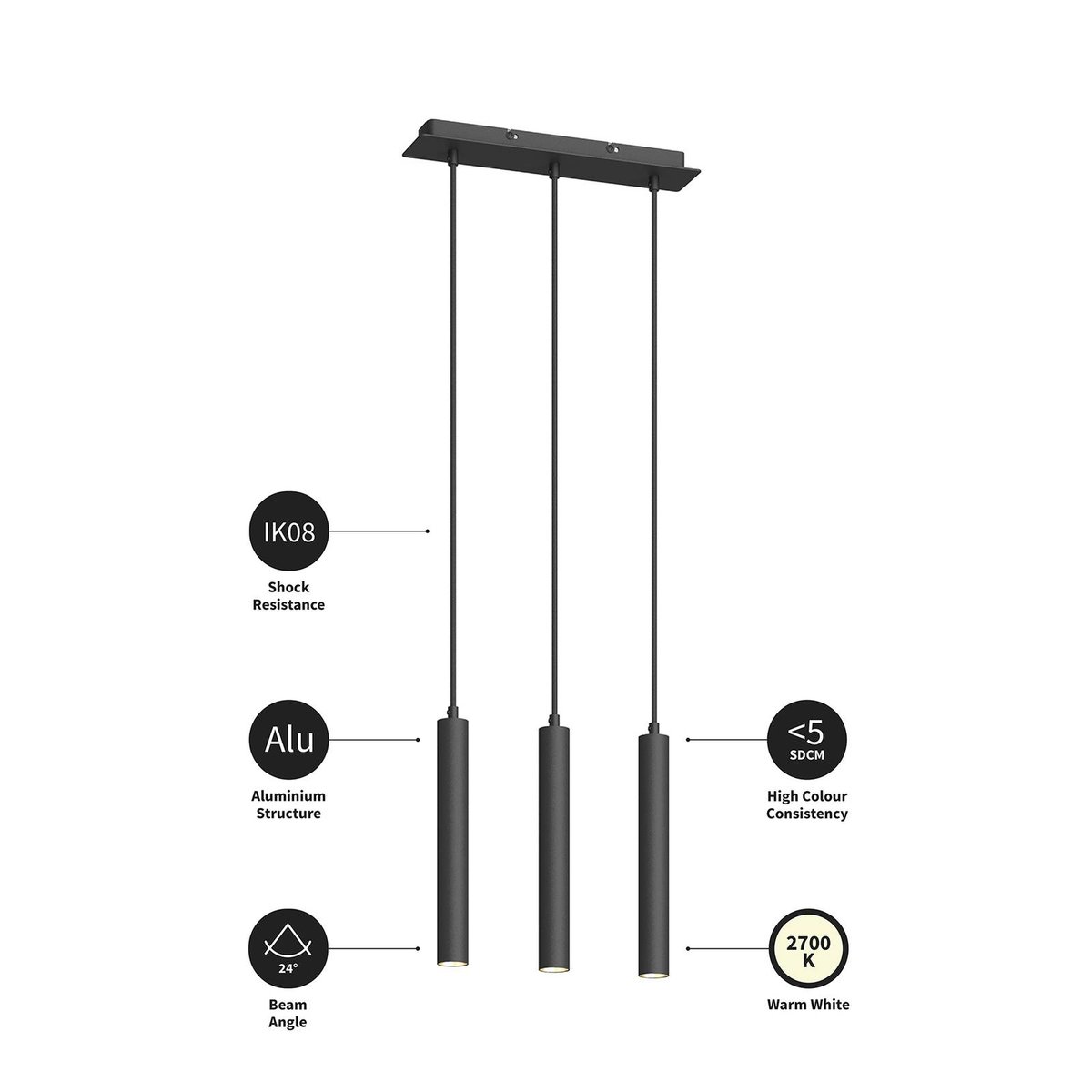 Suspension en aluminium moderneLED, Franka noir (ral 9005), ARCCHIO