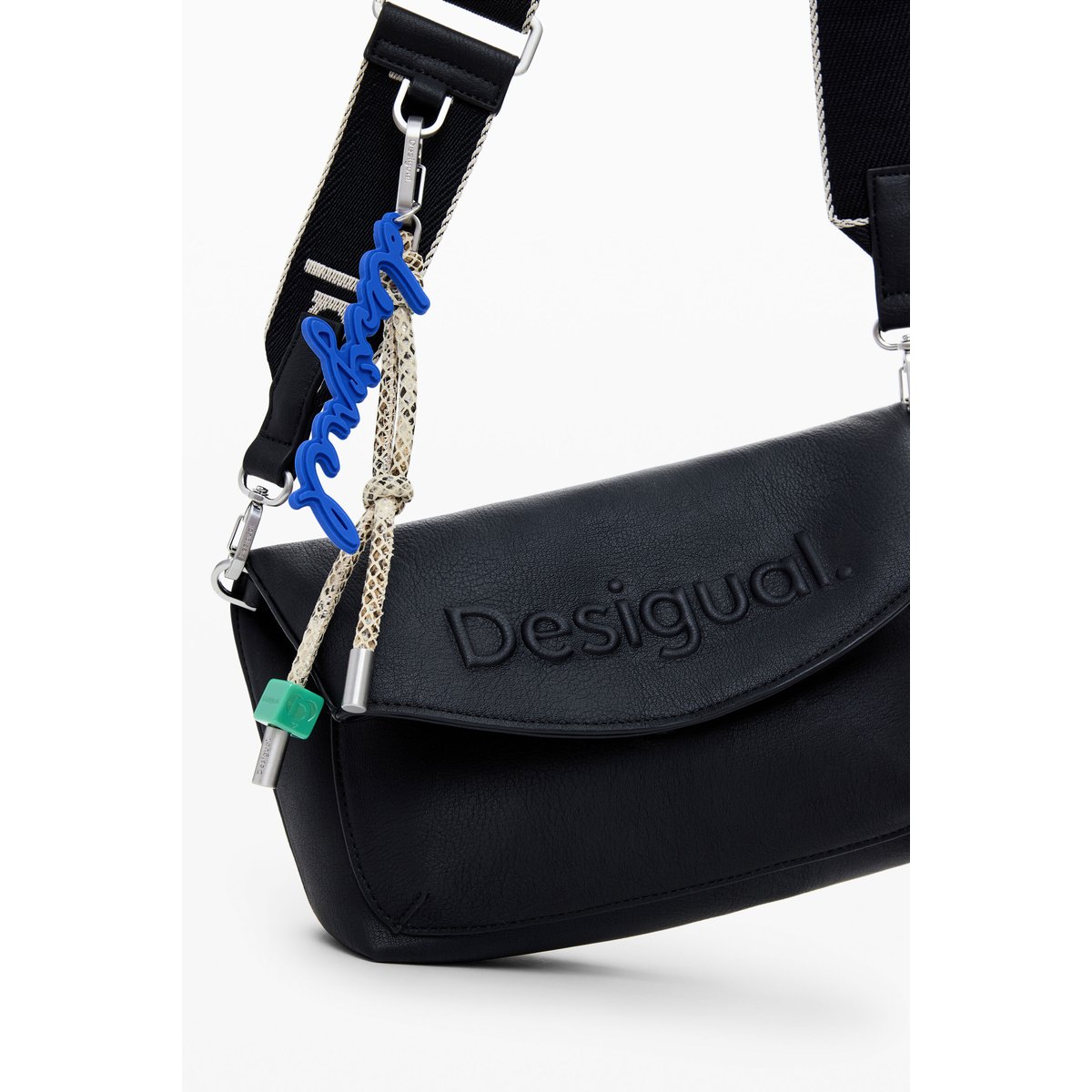 Sac à rabat logo 3D moyen noir, DESIGUAL