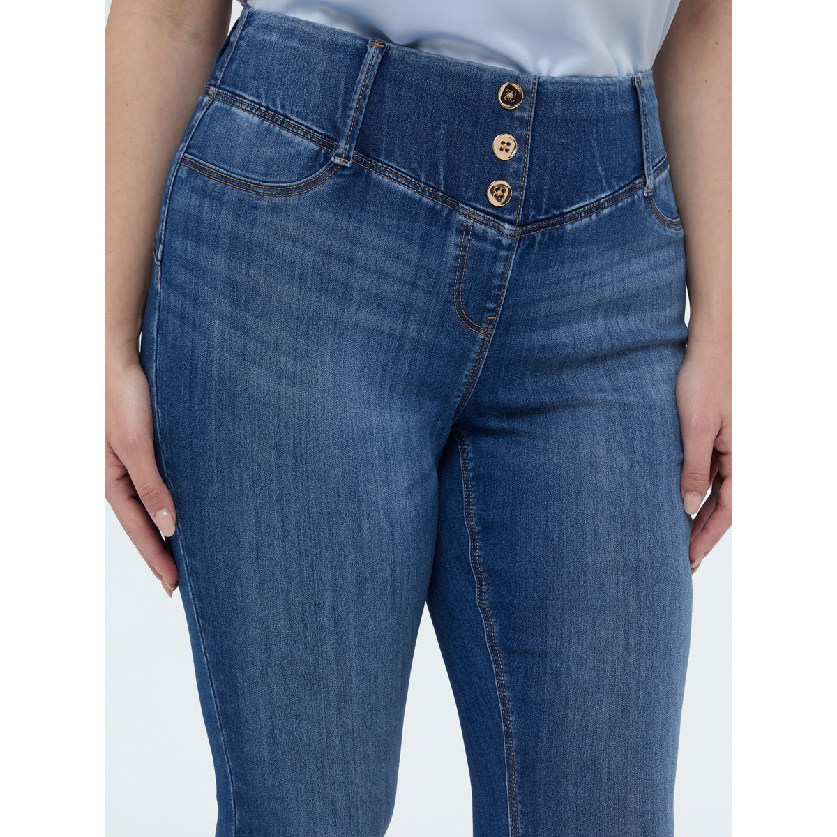 Jeggings en denim avec boutons décoratifs bleu, FIORELLA RUBINO