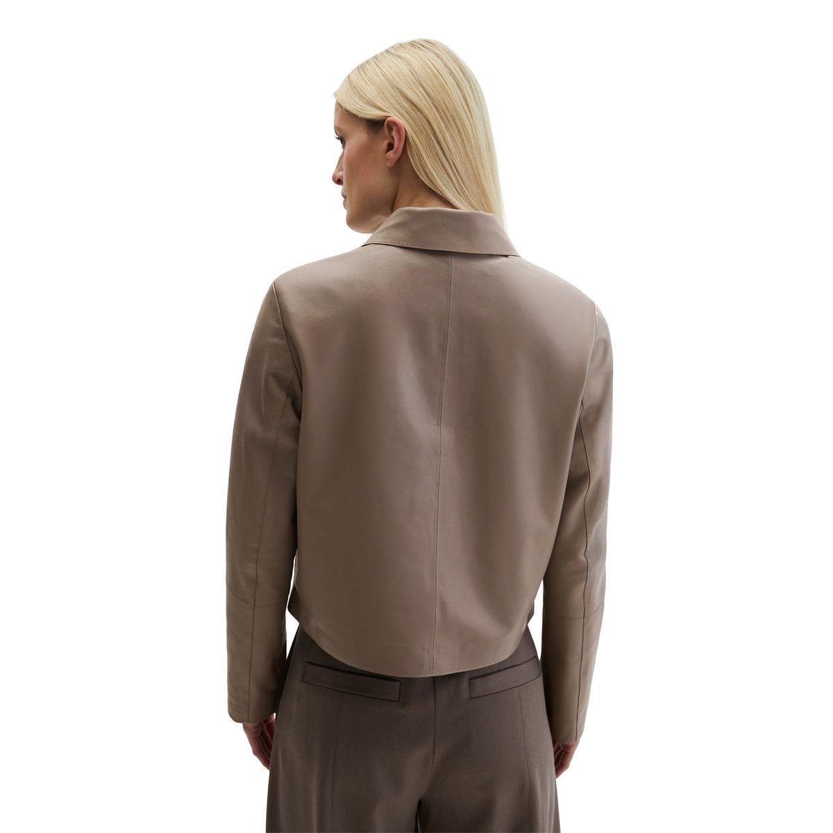 Veste en cuir fitted en cuir nappa d'agneau souple marron, MARC O'POLO