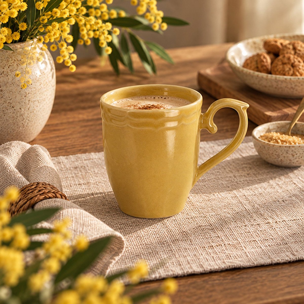 Lot de 6 mugs 30cl en grès, SIGNATURE jaune, NOVASTYL