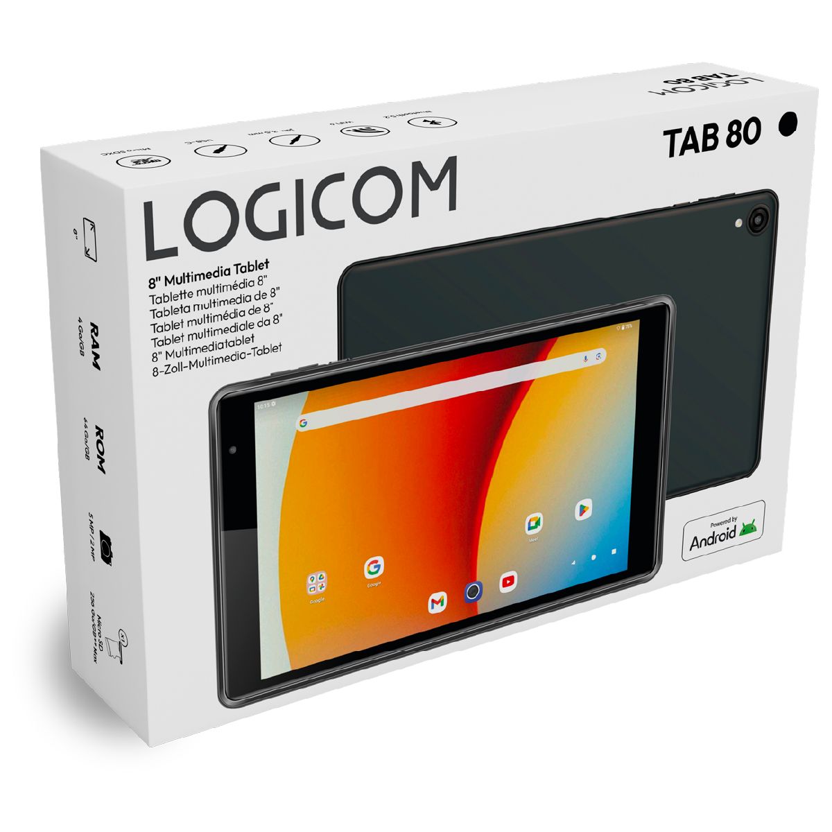 Tablette Android Tab 80 Noir 64Go noir, LOGICOM