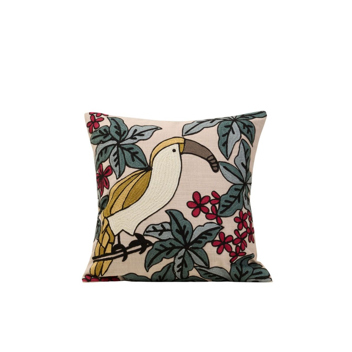 Housse De Coussin en Coton rebrodé de point de chaînette au motif animalier TUCANA naturel et multicolore, MADURA