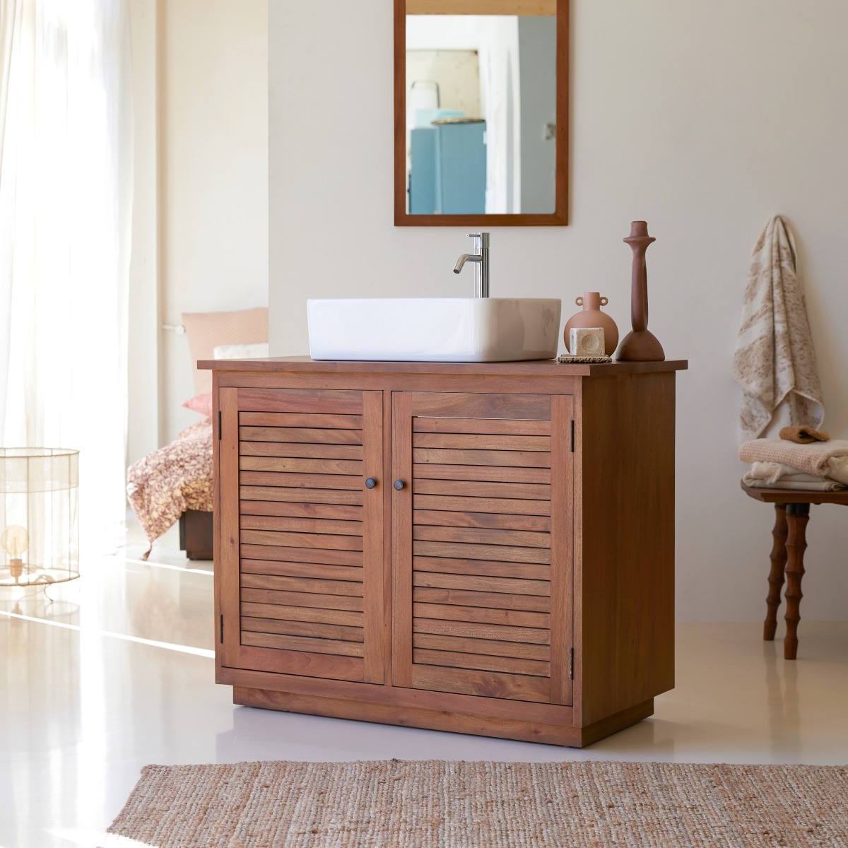Meuble Salle De Bain en Acacia massif, LOGGIA naturel, TIKAMOON