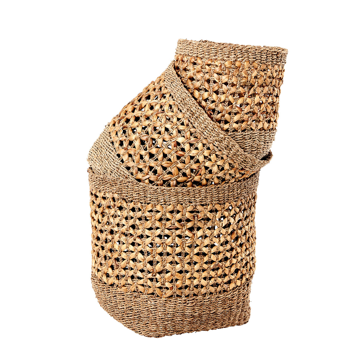 Set of 3 Seagrass and Water Hyacinth Natural Round Baskets natural, SO'HOME