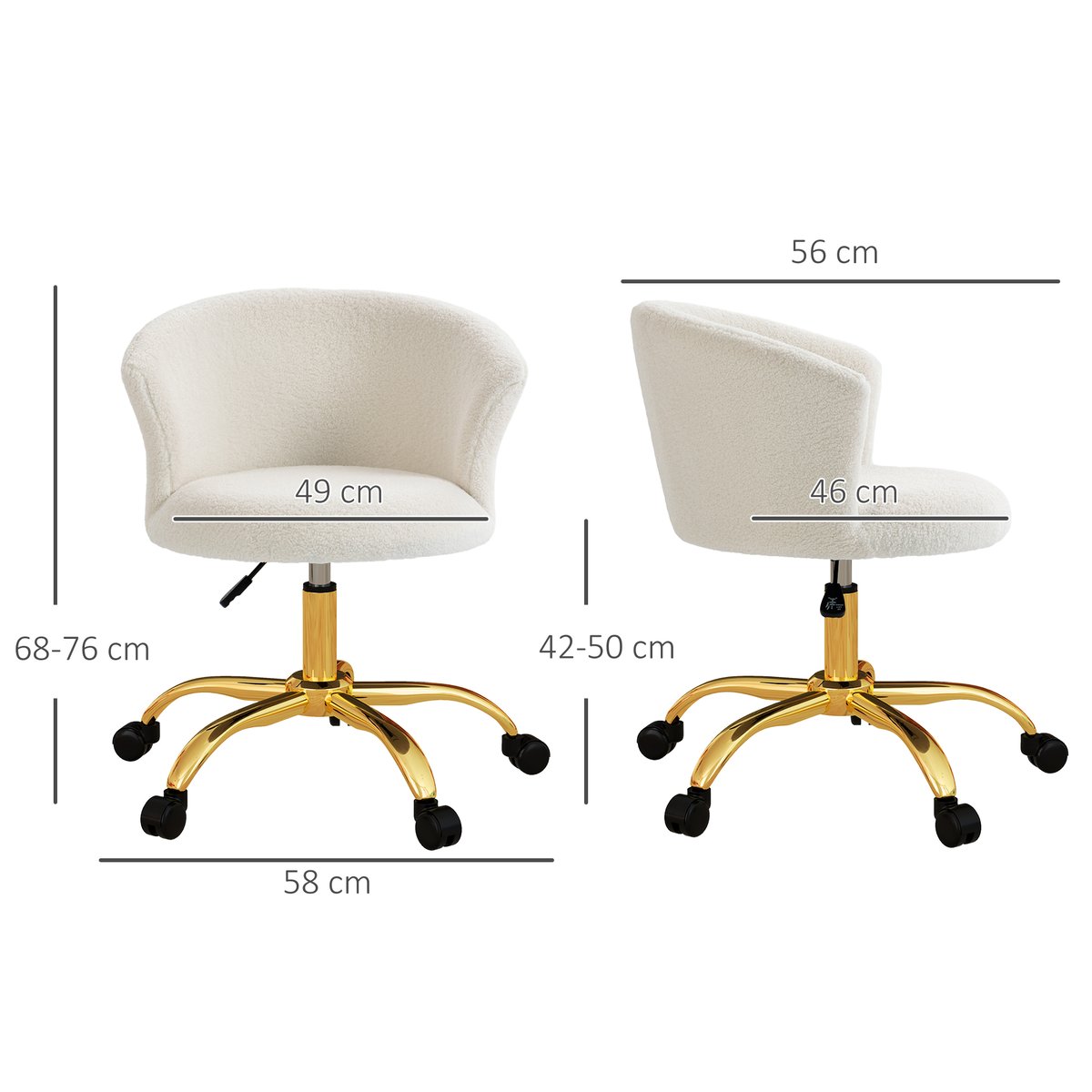 Chaise de bureau Polyester Or blanc et or, HOMCOM