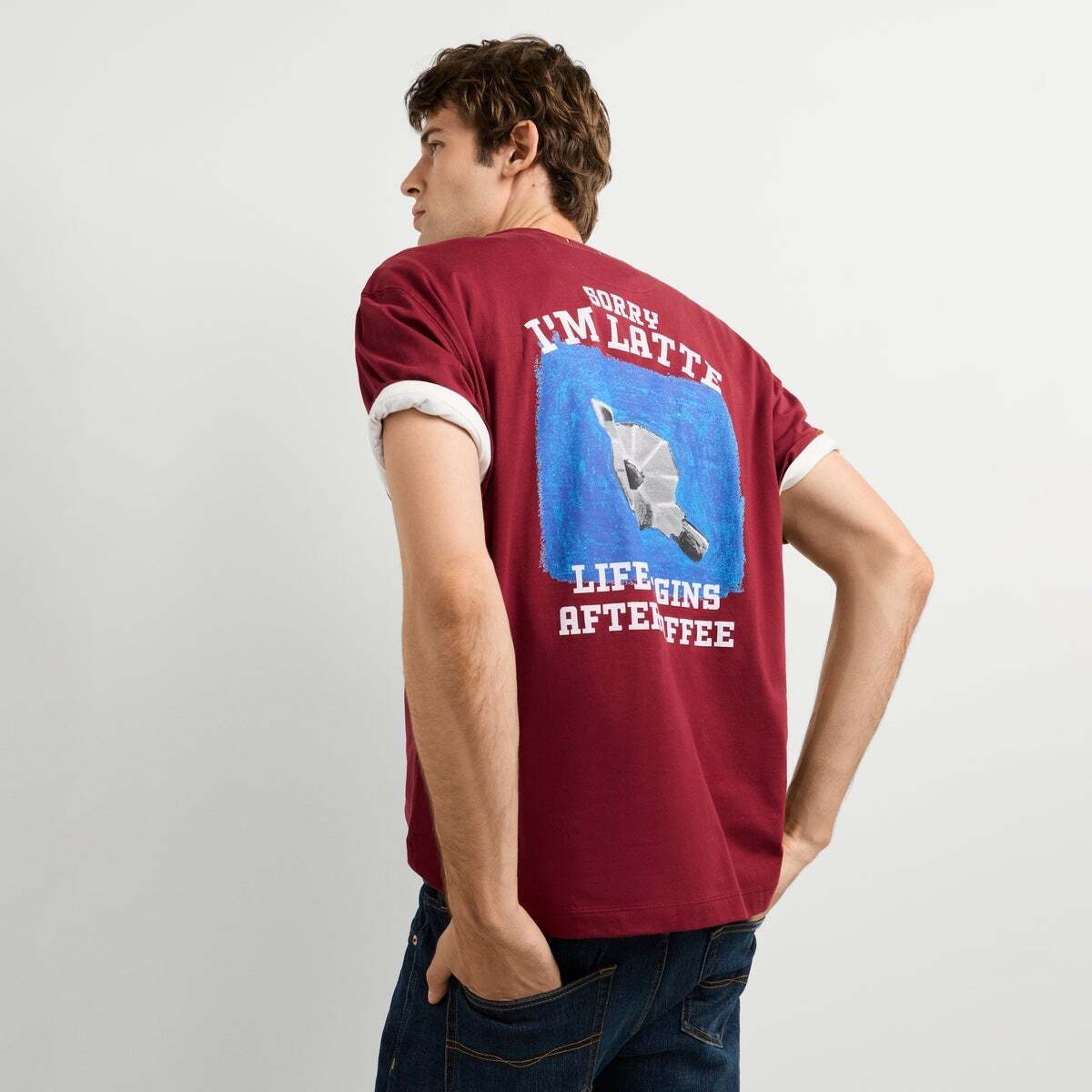 T-Shirt À Coupe Casual Avec Imprimé Au Dos rouge vin rubis, PEPE JEANS