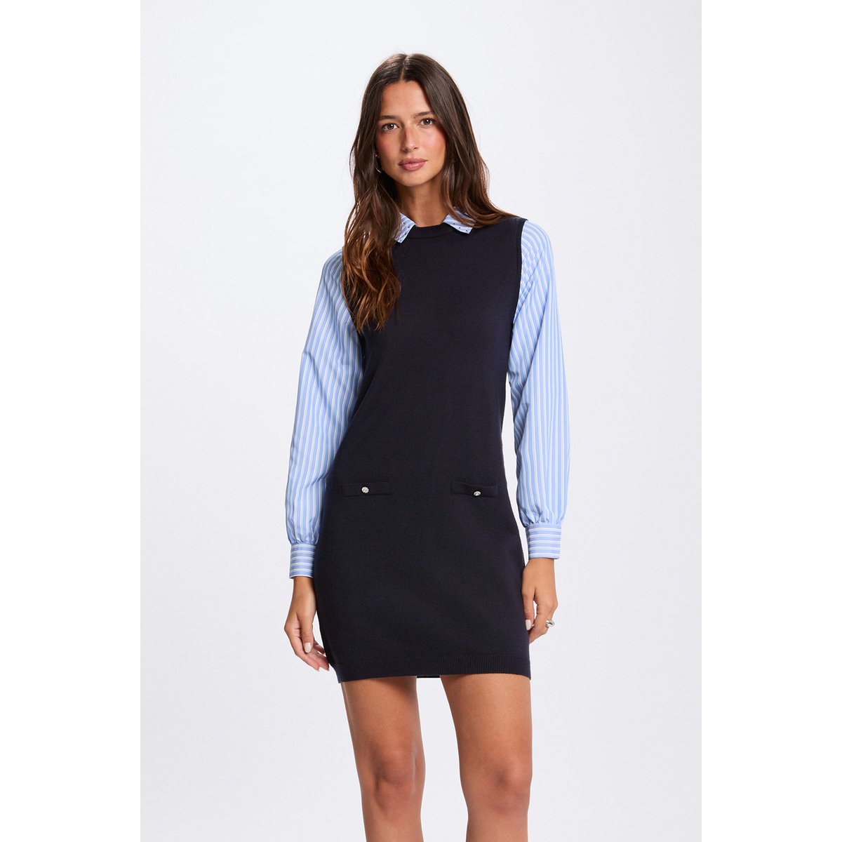 Robe courte cintrée bleu marine, MORGAN
