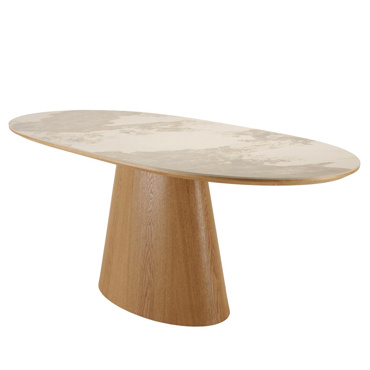 Table à manger 200x90cm plateau céramique pieds bois LINEA blanc, PIER IMPORT