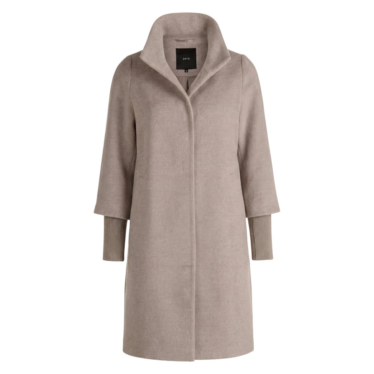 Manteau court à col droit taupe melange, ZERO