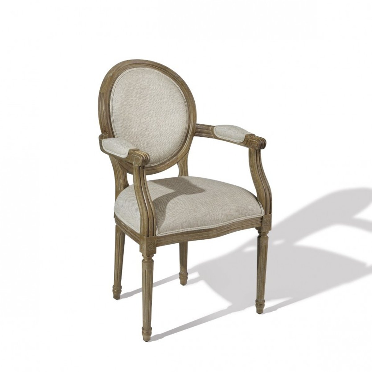 Fauteuil de table style classique en hévéa et lin premium MEDAILLON lin, ROBIN DES BOIS