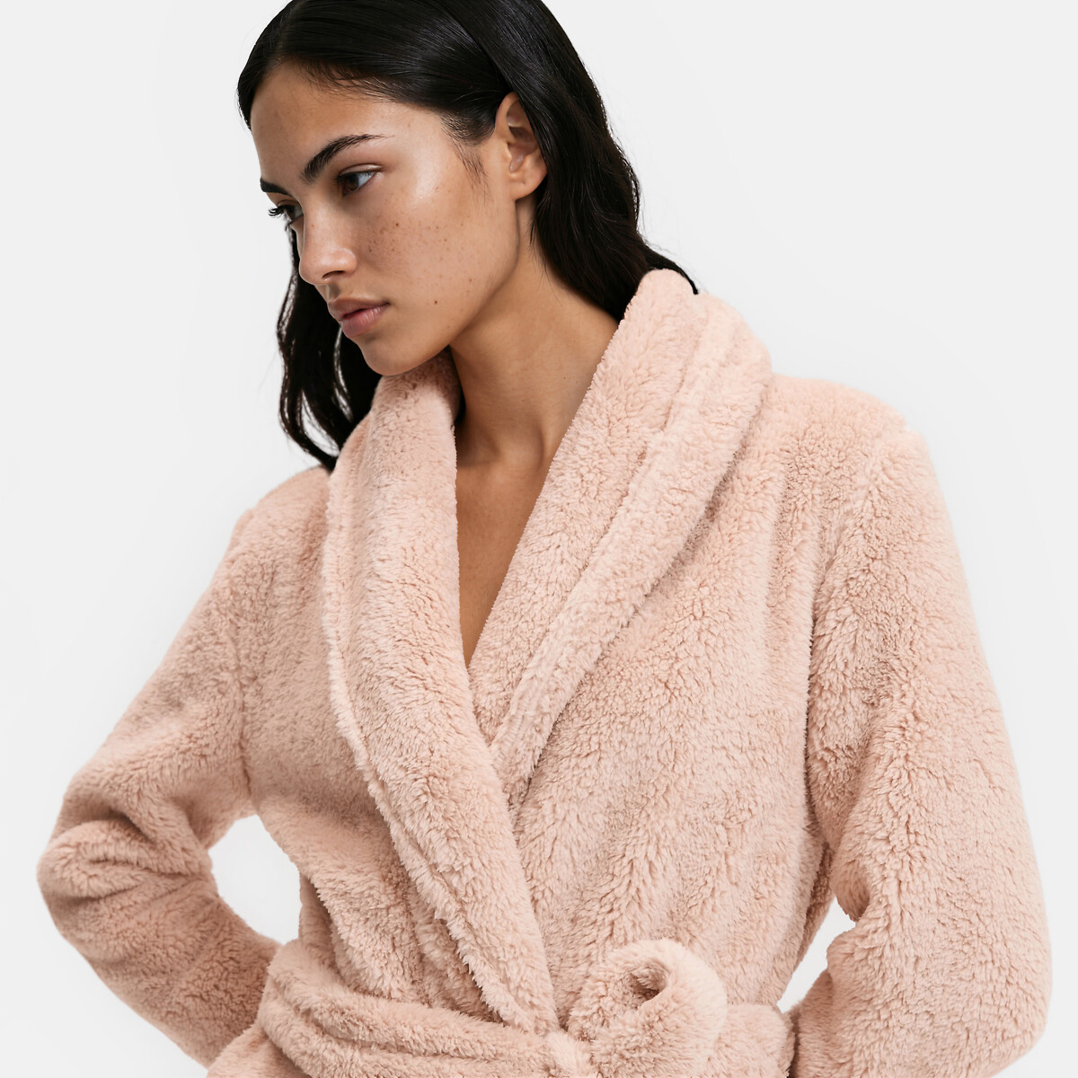 Robe de chambre en maille polaire, col châle beige, LA REDOUTE COLLECTIONS
