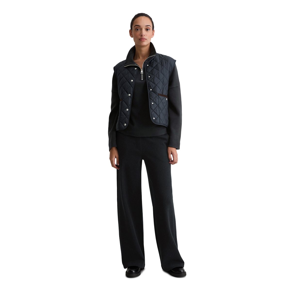 Gilet matelassé sans col regular en polyester recyclé bleu foncé, MARC O'POLO