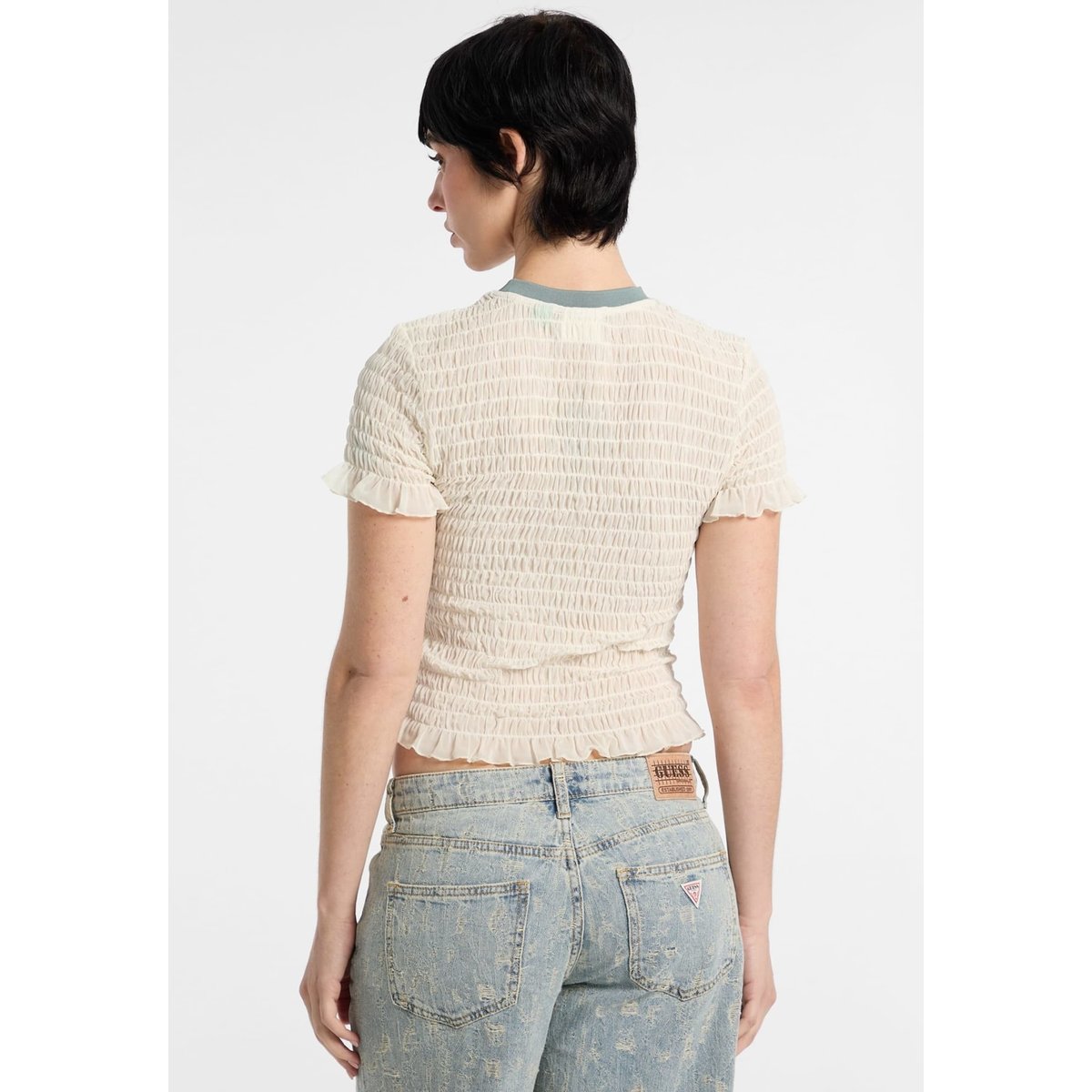 T-Shirt À Smocks blanc, GUESS
