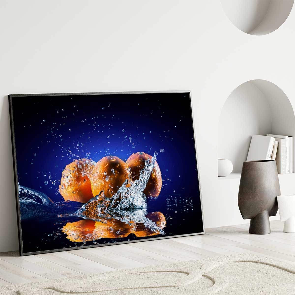 Affiche encadrée fruits éclaboussés affiche + cadre en métal - noir, HEXOA