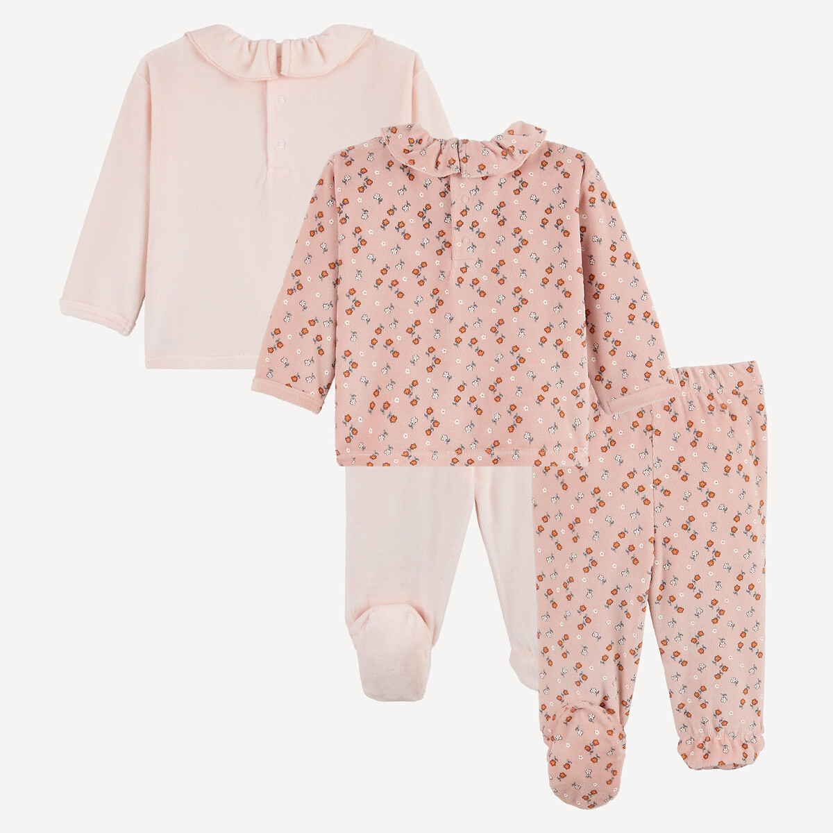 Lot de 2 pyjamas 2 pièces, en velours, avec pieds, motifs fleurs et koalas rose, LA REDOUTE COLLECTIONS