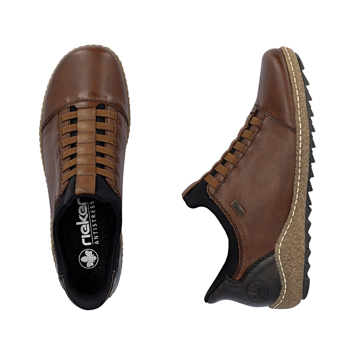 Sneakers en cuir cognac à talon plat pourvues d'une fermeture slip-on brun, RIEKER